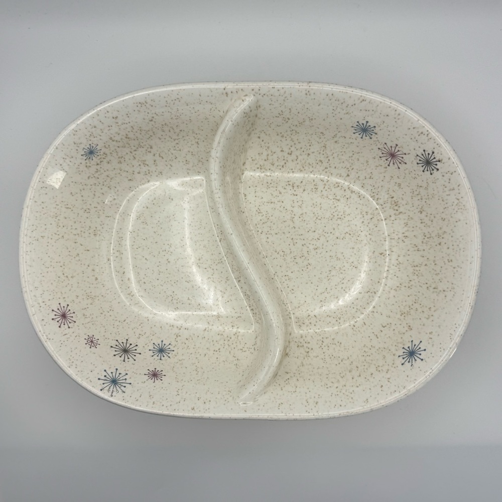 Vintage W.S. George Celeste Atomic Speckled Divided Serving Bowl